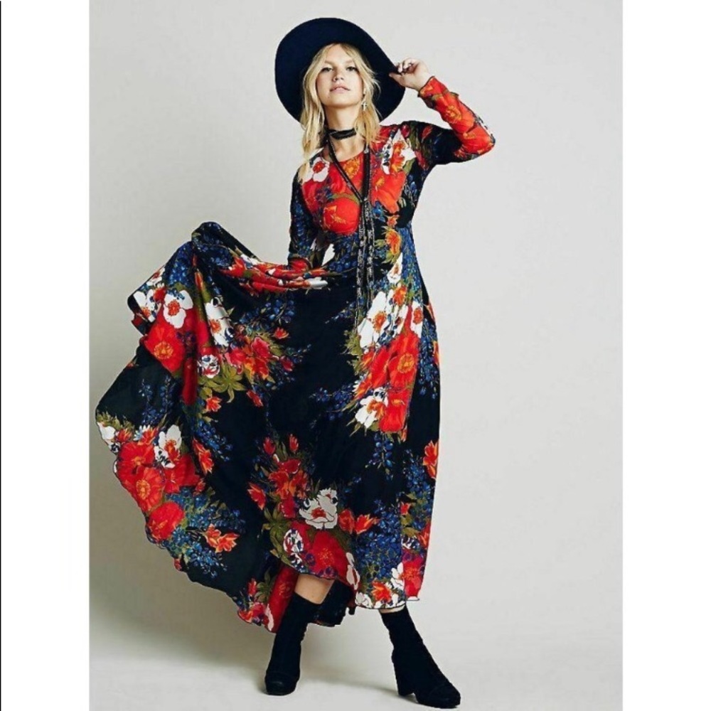 Free People  first kiss floral maxi dress gown - rare find xs